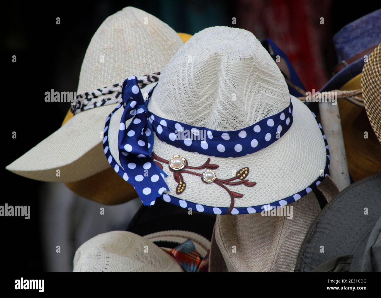 beautiful fashionable female, ladies hat suitable for sun protection or as a fashion accessory Stock Photo