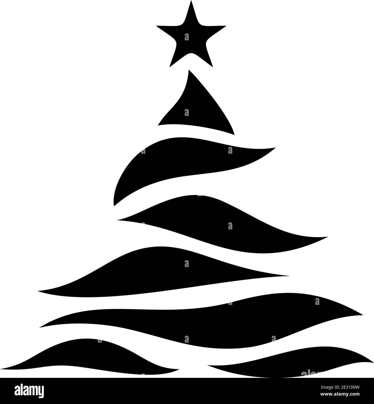Vector black silhouette of an abstract Christmas tree isolated on a white background. Stock Vector