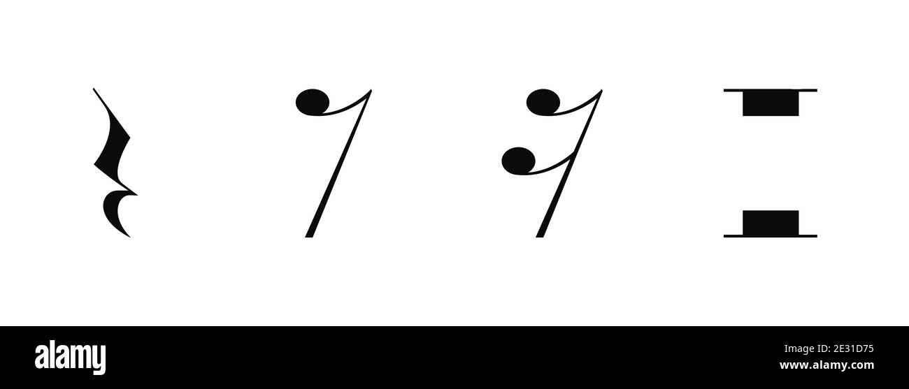 Musical notes, pauses isolated on white background. Illustration Stock