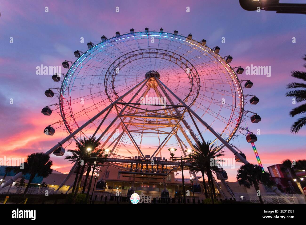 The Wheel at ICON Park Orlando at sunset Stock Photo