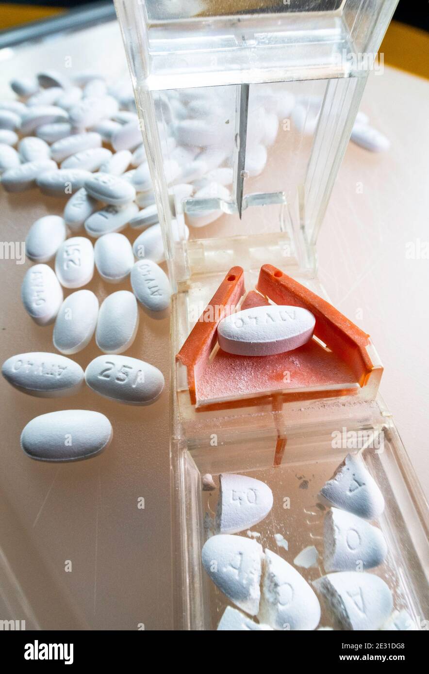 A pill splitter is a convenient way to cut pills, USA Stock Photo Alamy