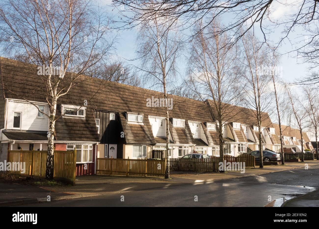 A row of architect designed 1970s terraced houses in north east England