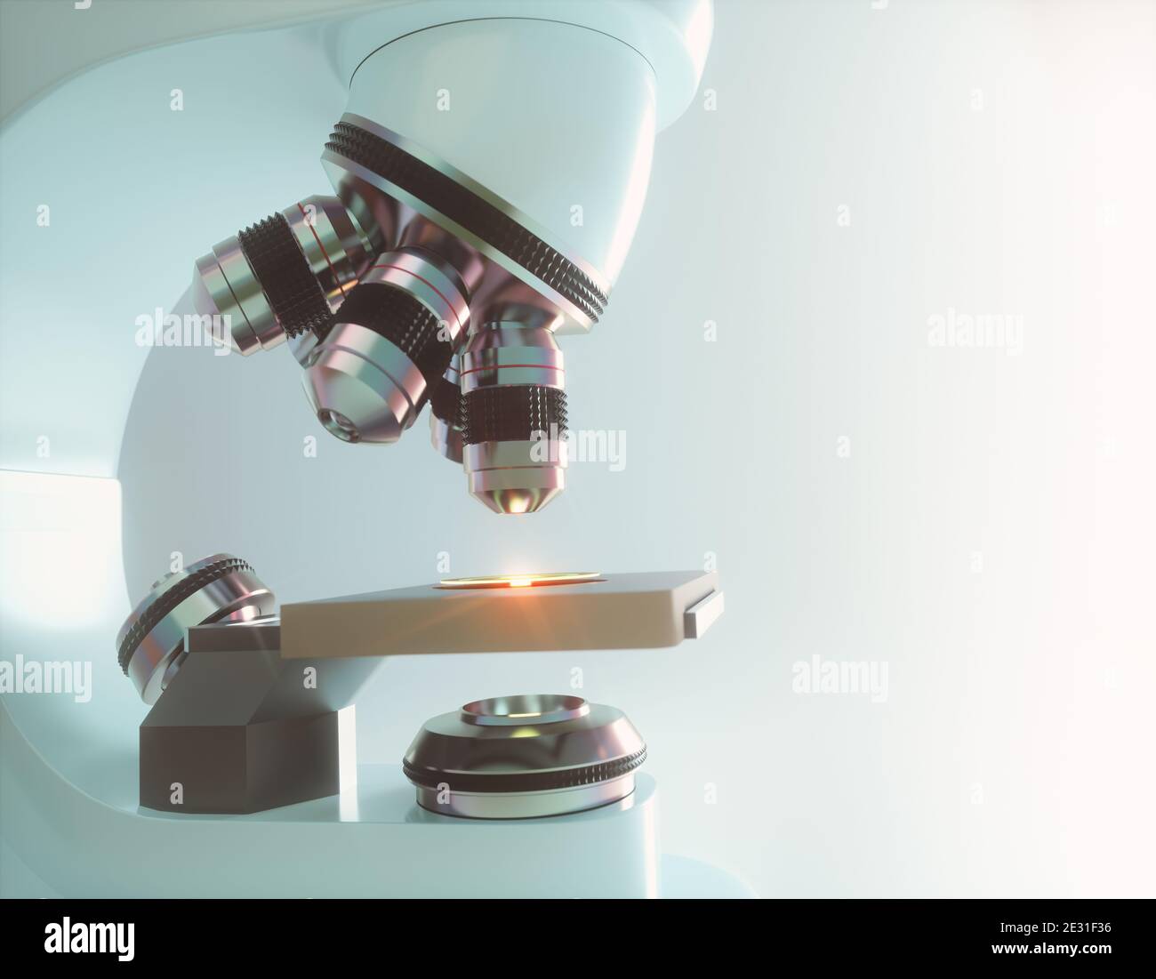 Optical electron microscope. Laboratory instrument, concept of science and microscopic research