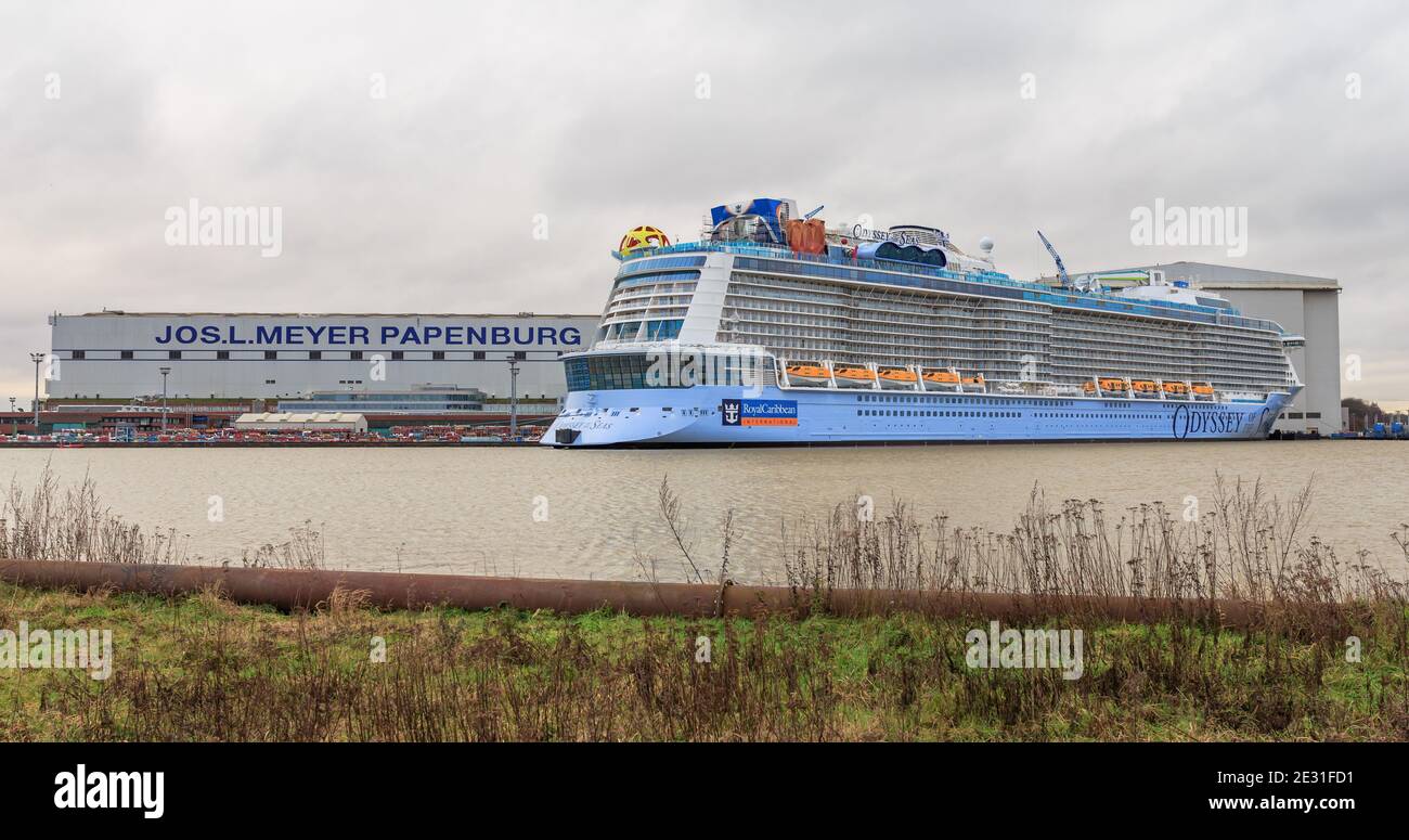 Odyssey of the Seas at final assembly at the Meyer Shipyard in Papenburg Stock Photo