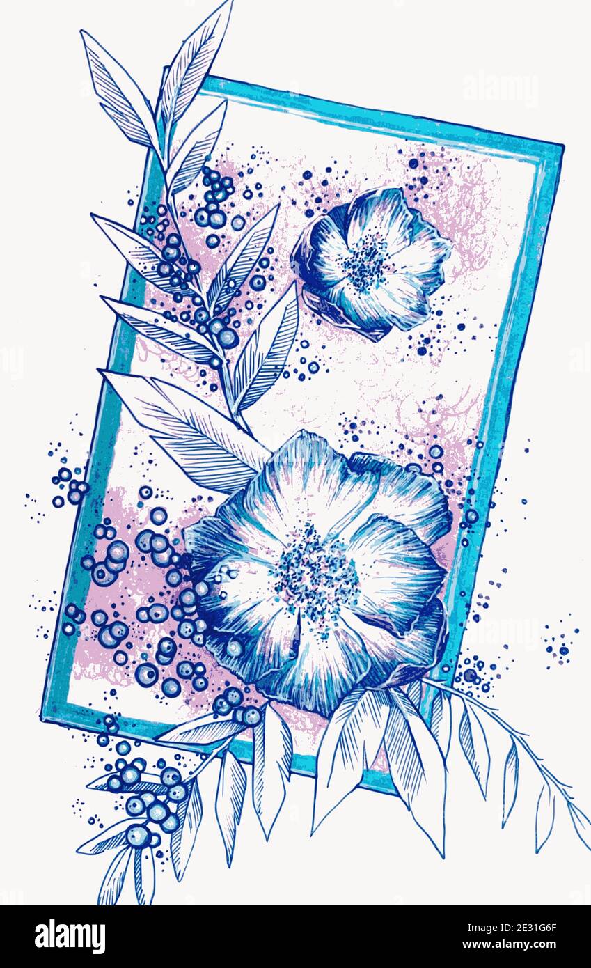 Line art drawing of flowers for labels, backgrounds, and posters with a ...