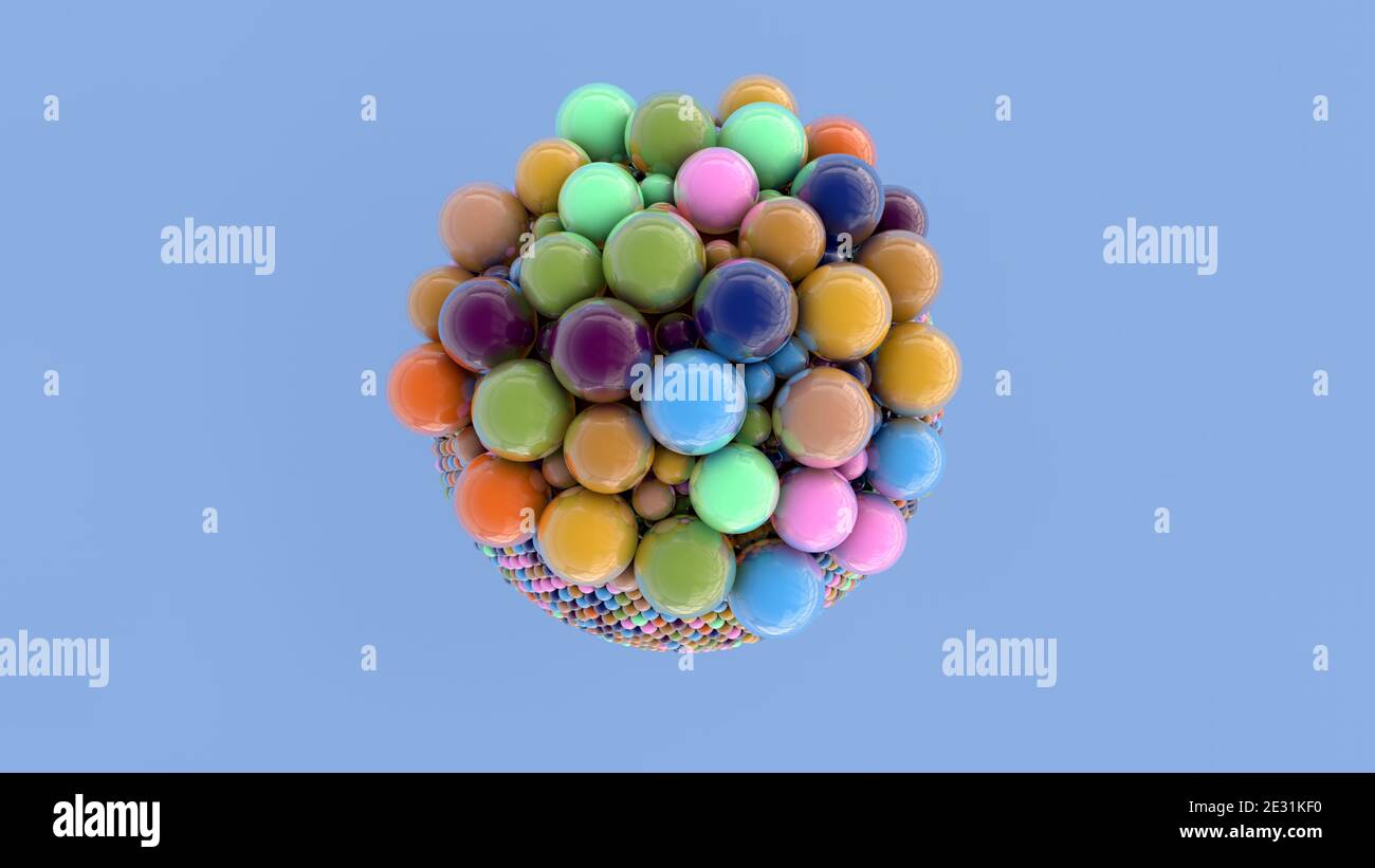3d render. Abstract of spheres of different colors and sizes Stock ...