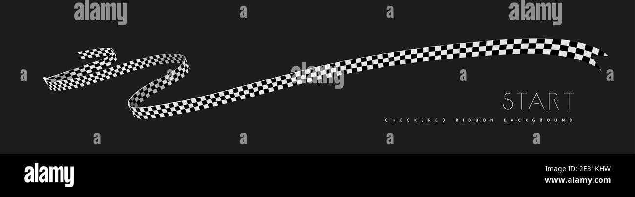 Checkered racing flag, ribbon. Vector illustration on dark background Stock Vector