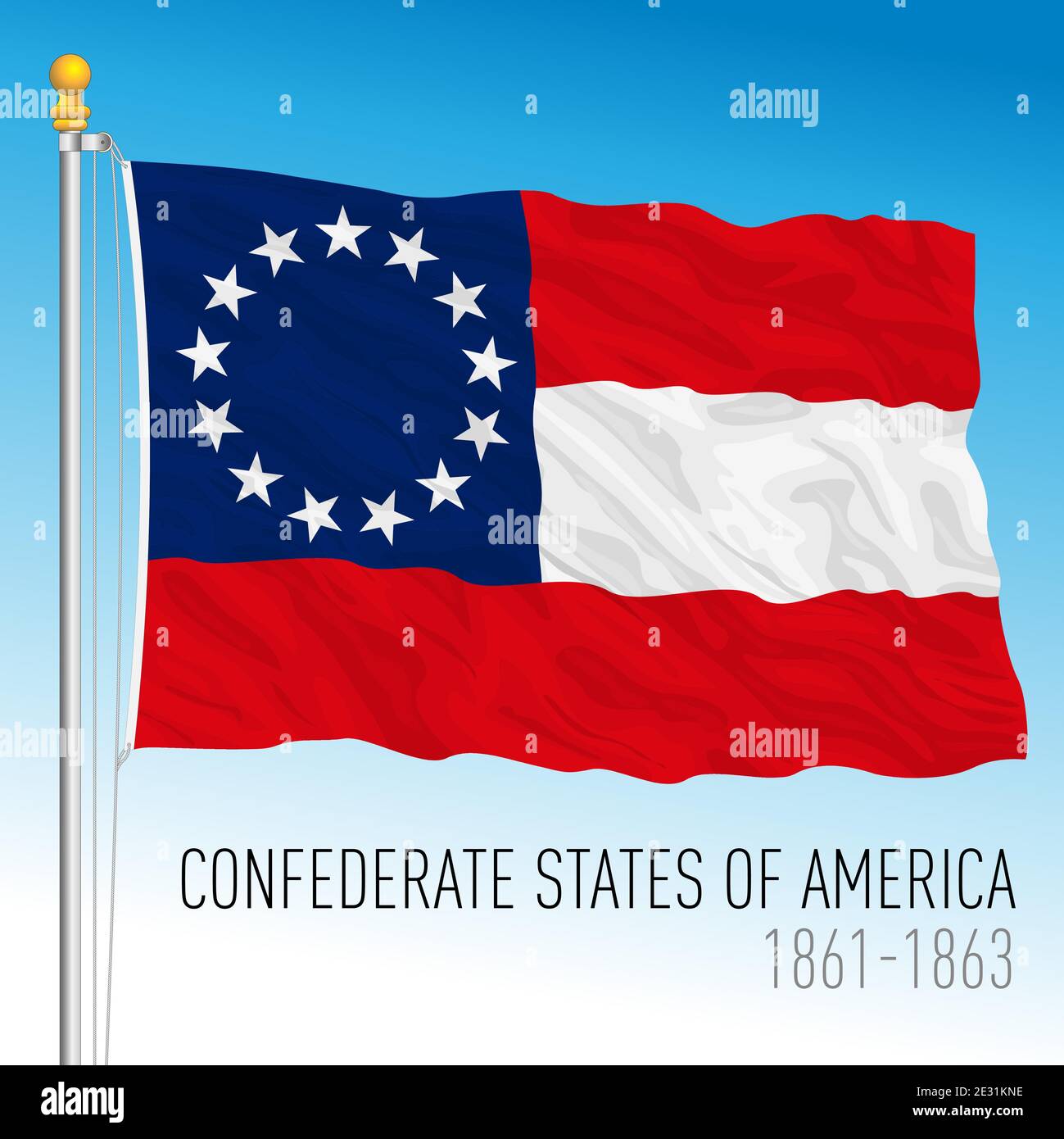 Confederate states historical flag, 1861 - 1863, United States, vector illustration Stock Vector