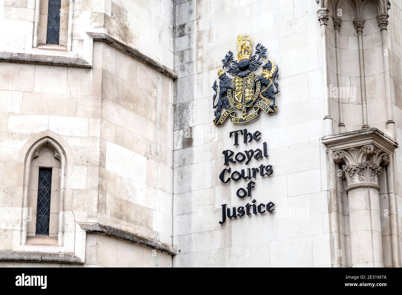 Sign on the facade of Royal Courts of Justice on the Strand, London, UK Stock Photo