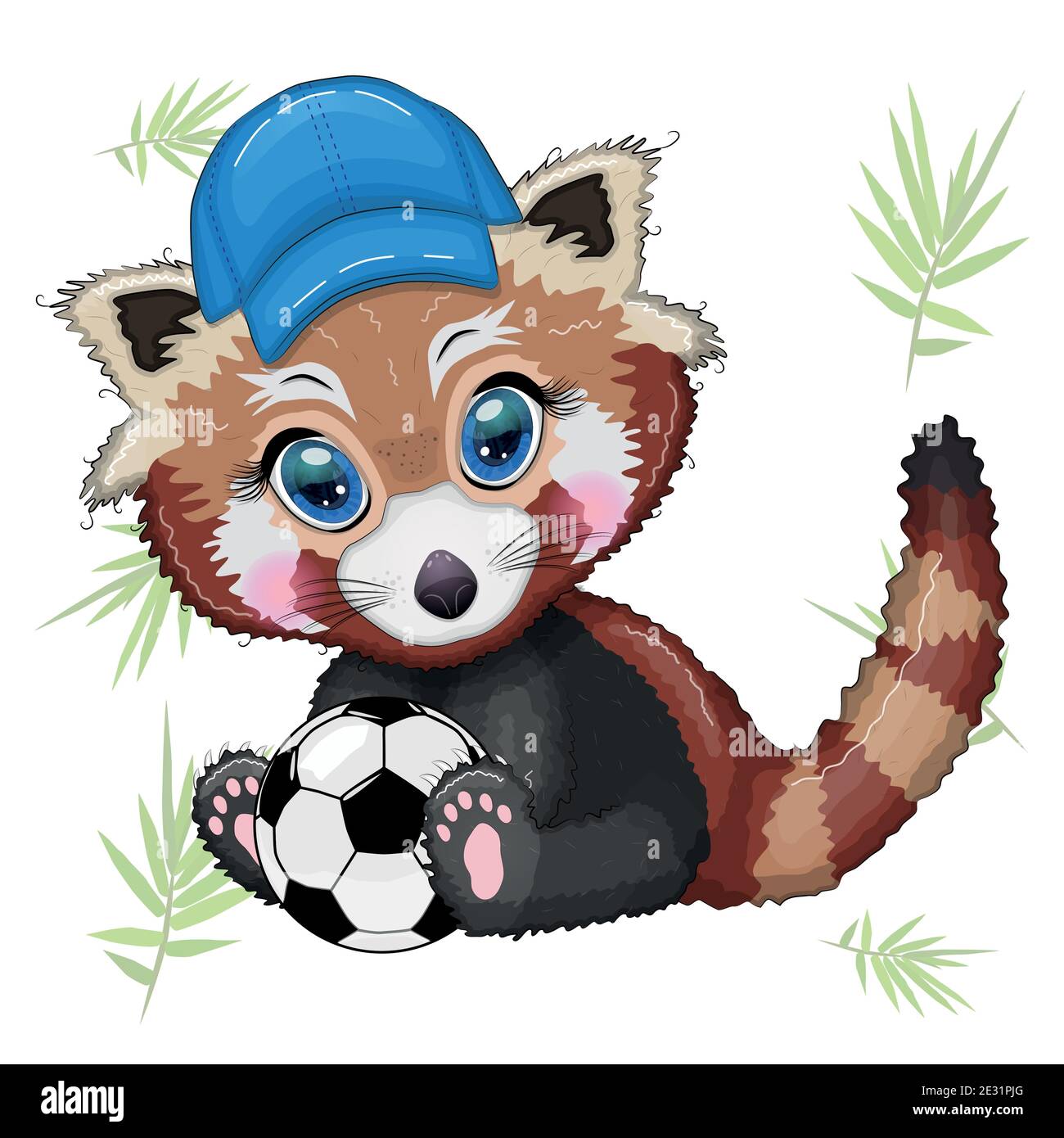 Red panda boy in blue cap hat with 