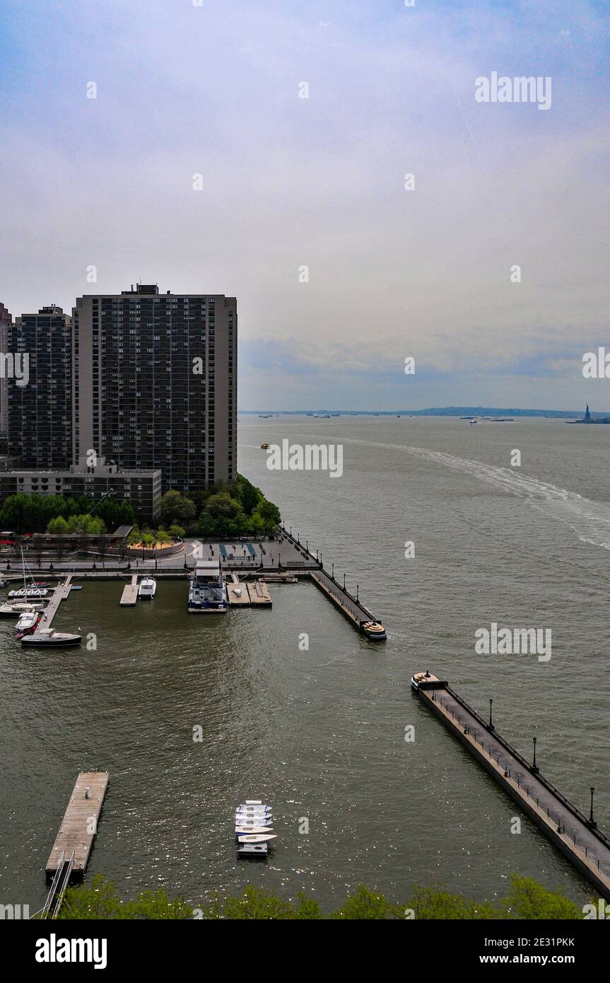 Aerial view of the North Cove Yacht Harbor in Battery Park, New York