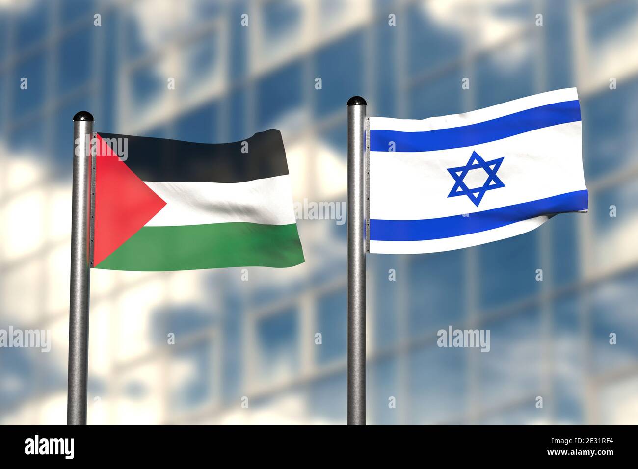 3d render of an flag of Palestine and Israel. Stock Photo