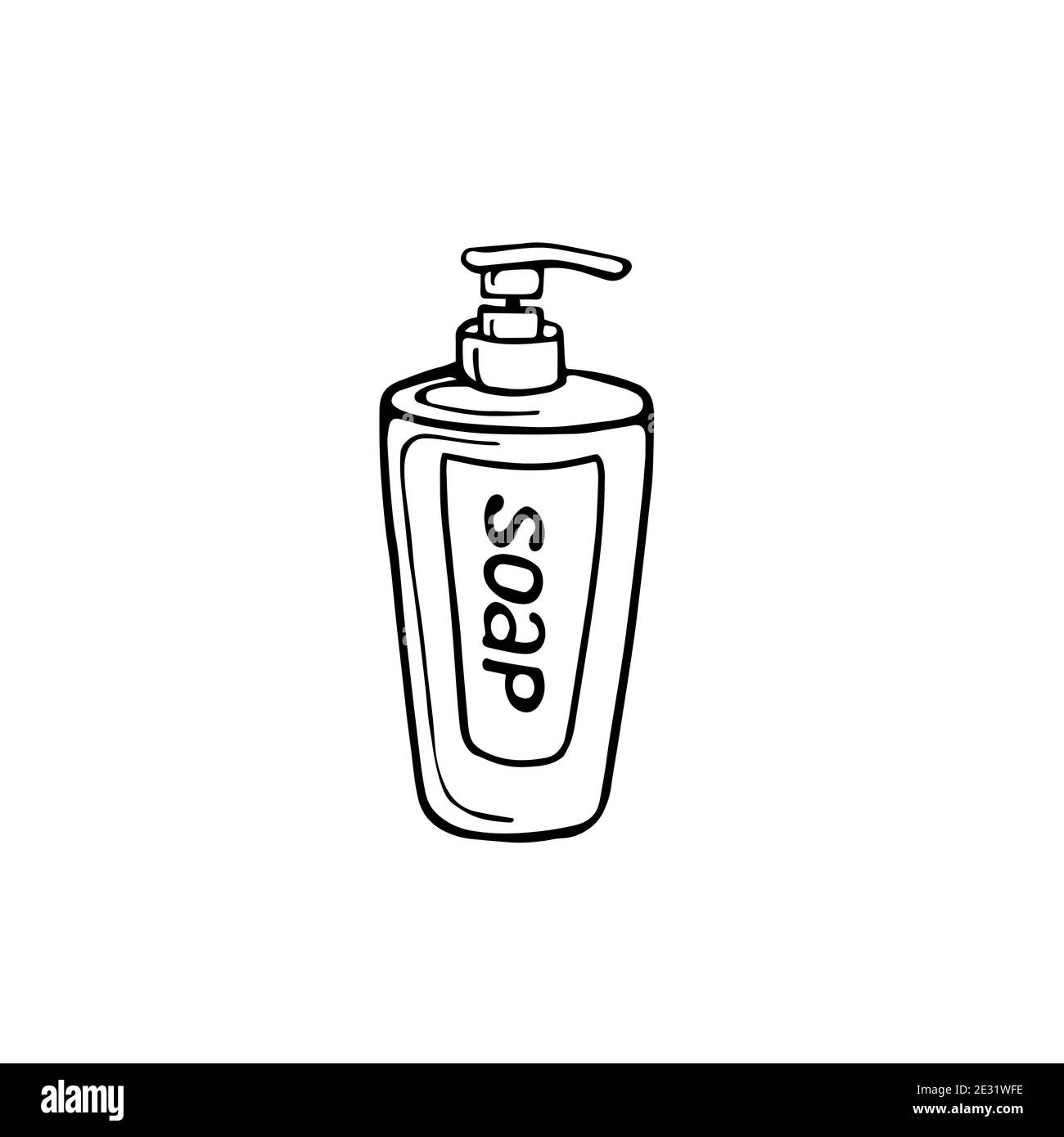 handdrawn soap bottle isolated on a white background. Vector illustration in the Doodle style