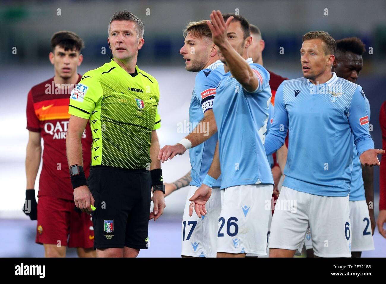 The Referee Daniele Orsato Talks To The Players During The Italian Championship Serie A Football Match Between Ss Lazio And As Roma On January 15 21 At Stadio Olimpico In Rome Italy