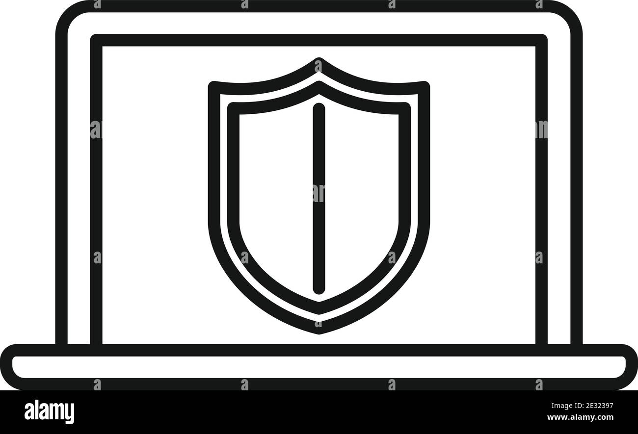 Secured laptop icon, outline style Stock Vector