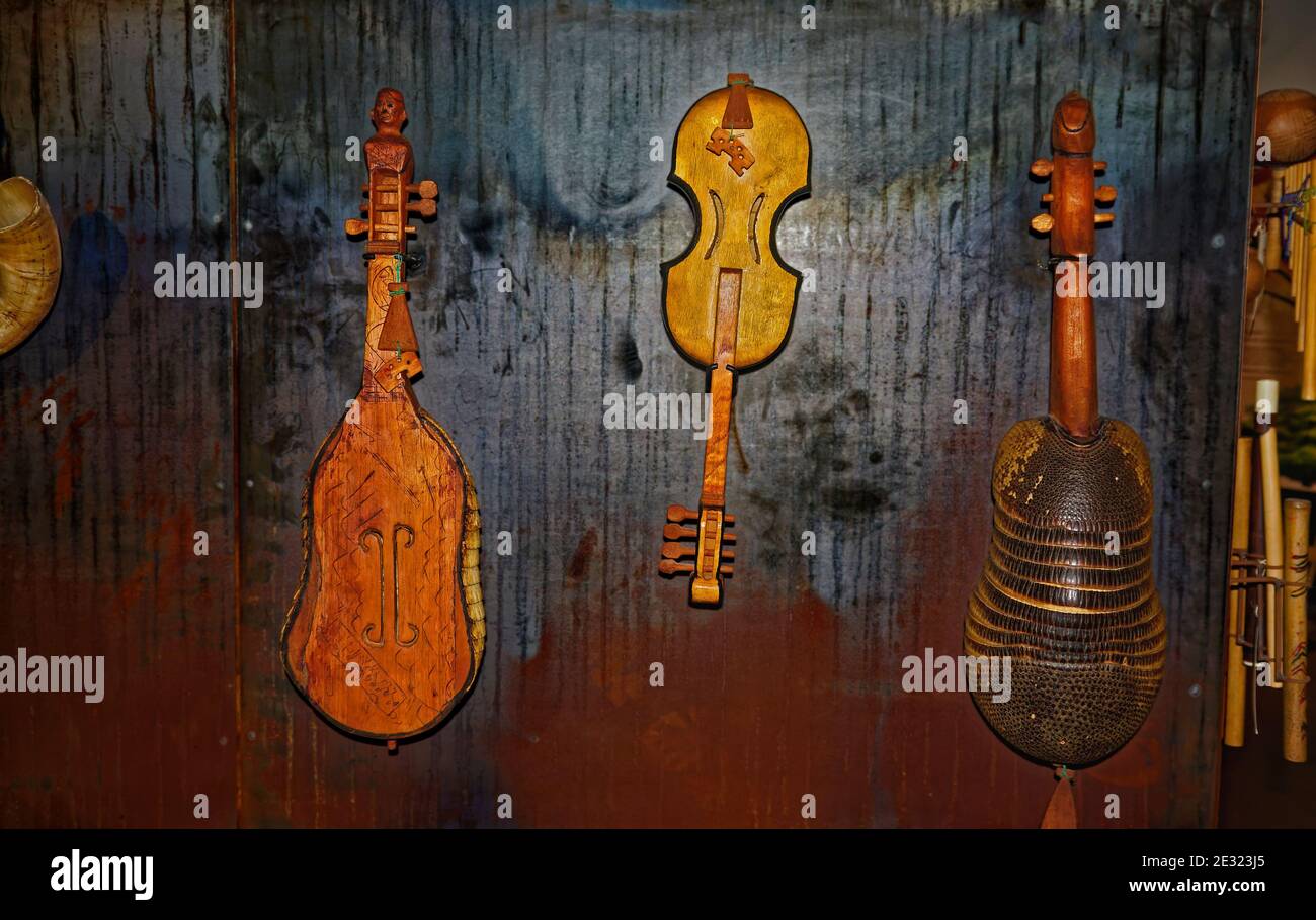 musical instruments display; hanging on old wall, ethnic, Mindalae