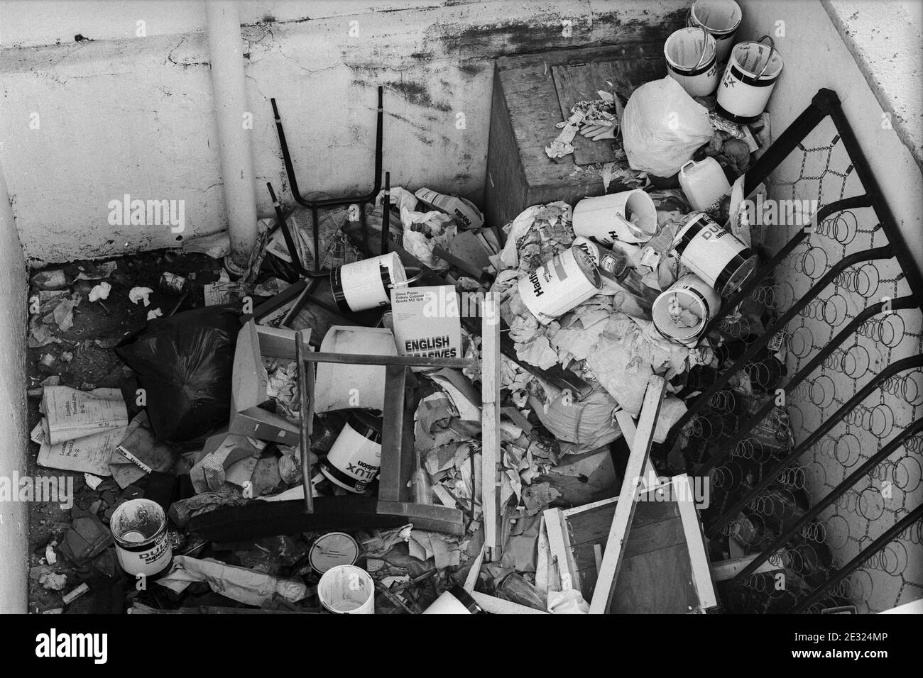 UK, West London, Notting Hill, 1973. Rundown & dilapidated large fourstory houses are starting