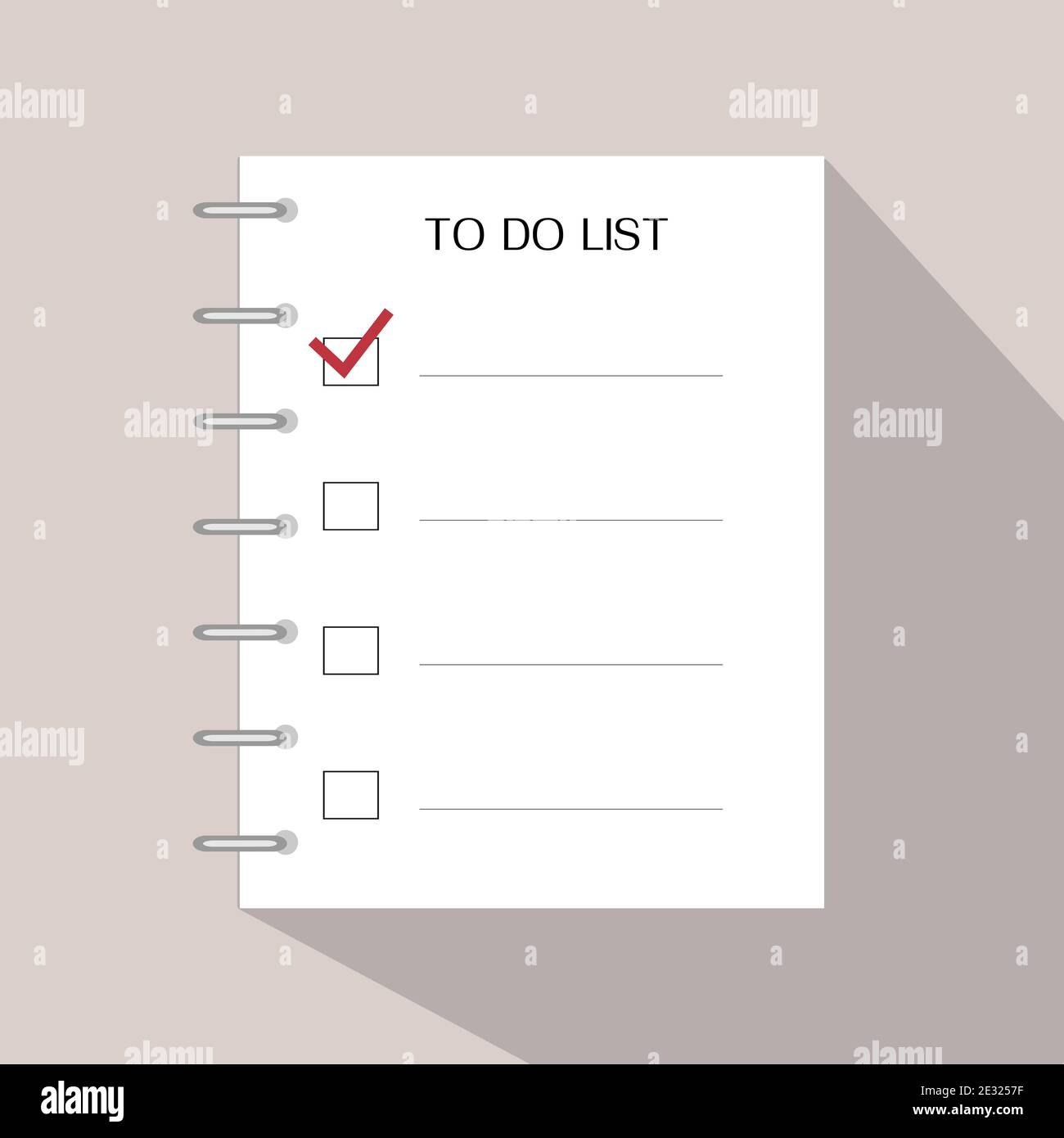 To do list. Checklist with flat shadow on background. Note for writes a motivational plan. Empty blank. Vector flat illustration. Stock Vector