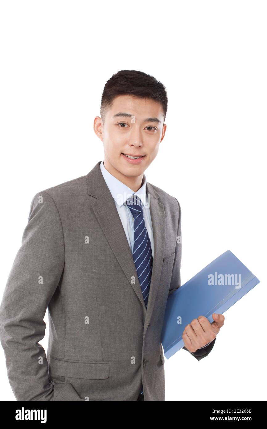 Portrait of young bisiness man holding folder high quality photo Stock Photo