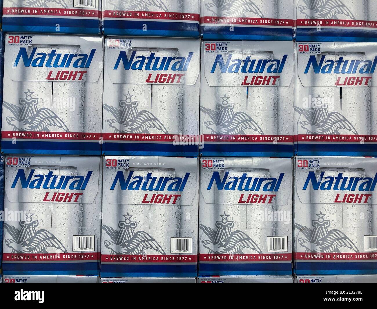 Indianapolis - Circa January 2021: Natural Light beer display. Natural Light is brewed by Anheuser Busch and is known as Natty Light. Stock Photo