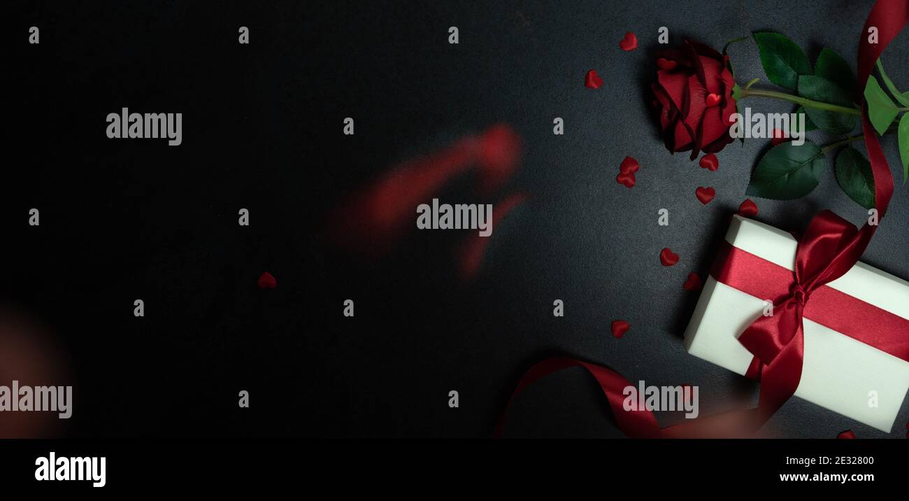 Valentine's day greeting card template. Elegant black background with ...
