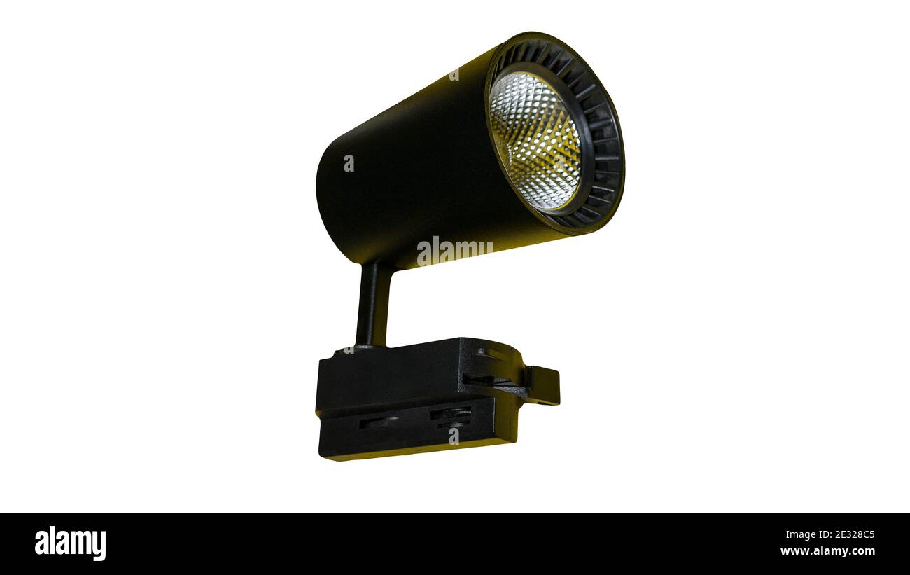 Spot light isolated on white background close-up, LED track light. Stock Photo
