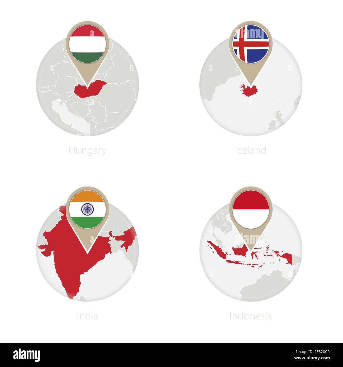 Hungary Iceland India Indonesia Map And Flag In Circle Vector Illustration Stock Vector Image Art Alamy