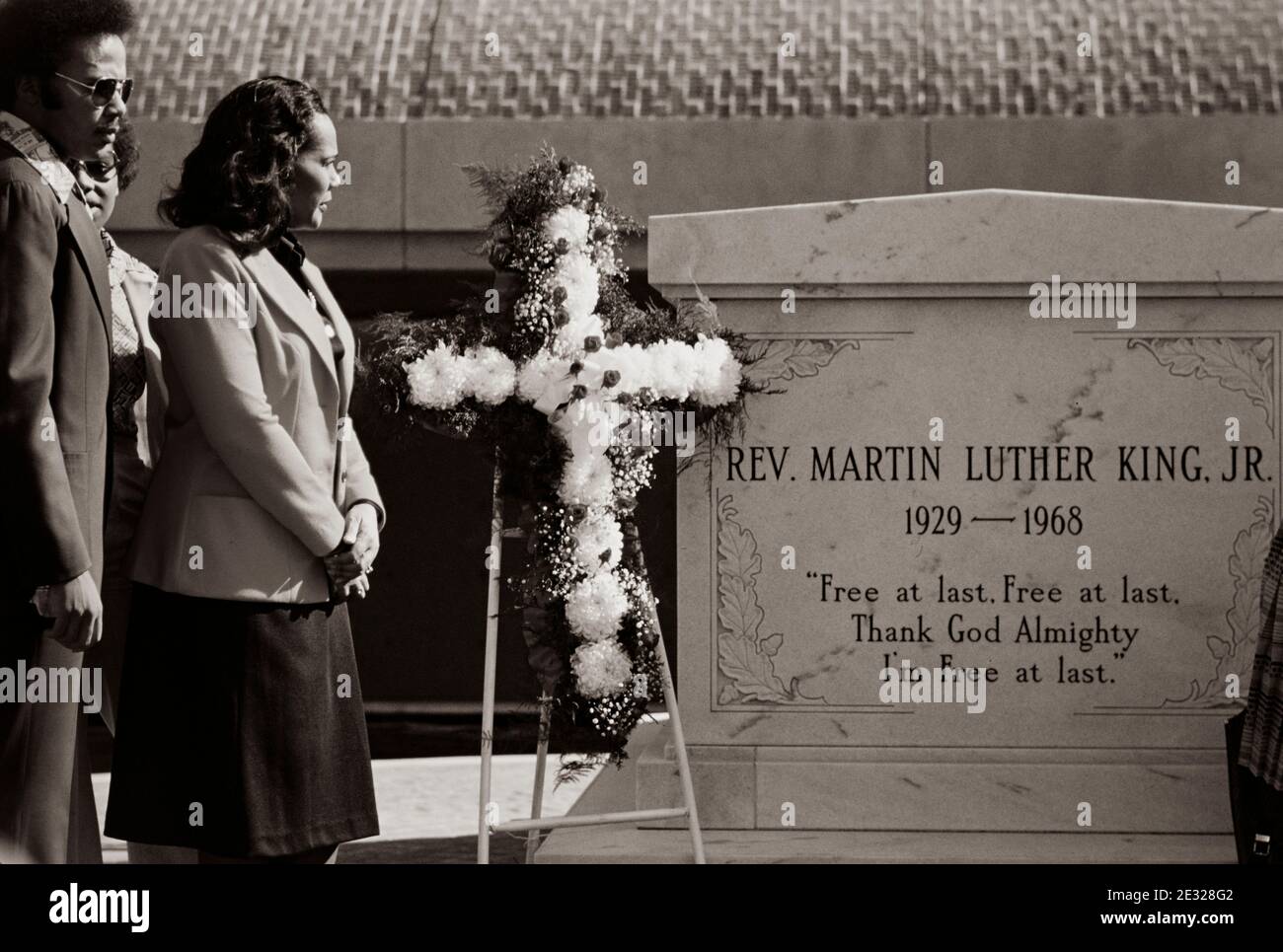 Coretta Scott King, widow of slain civil rights leader Dr. Martin Luther King, Jr., at the tomb of her husband at the King Center in Atlanta, GA. Stock Photo