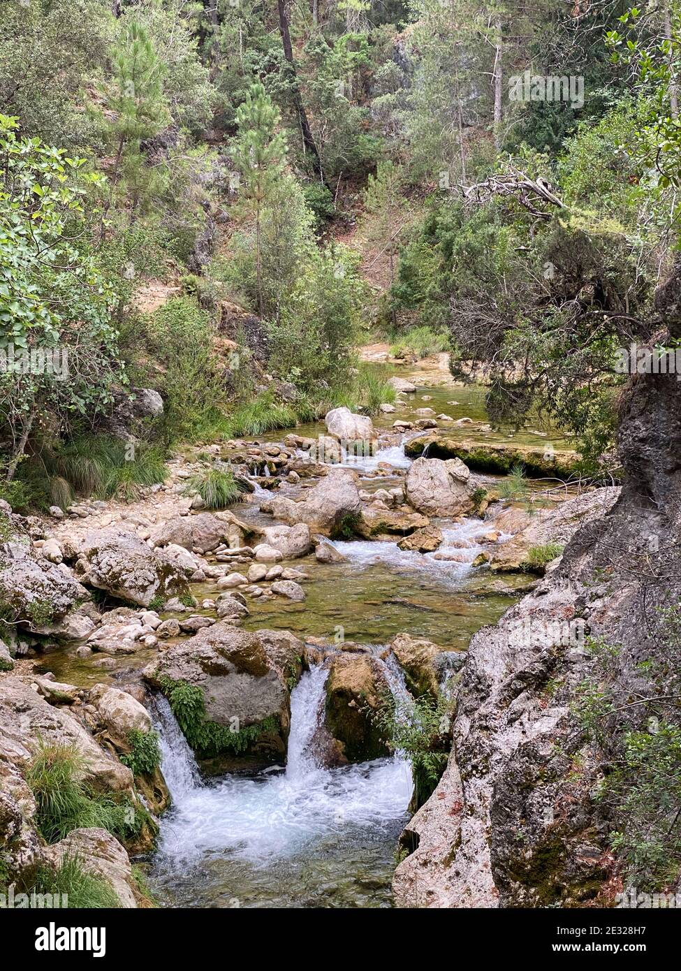 view of the source of the river Borosa in the Natural Park of the Sierras de Cazorla, Segura and las Villas, Andalucia, Spain. Route in a sunny day Stock Photo