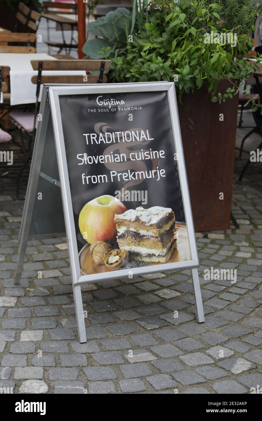 Traditional Pannonian restaurant sign in Ljubljana Stock Photo