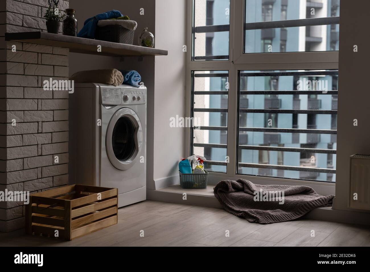 Laundry room in new apartment Stock Photo Alamy