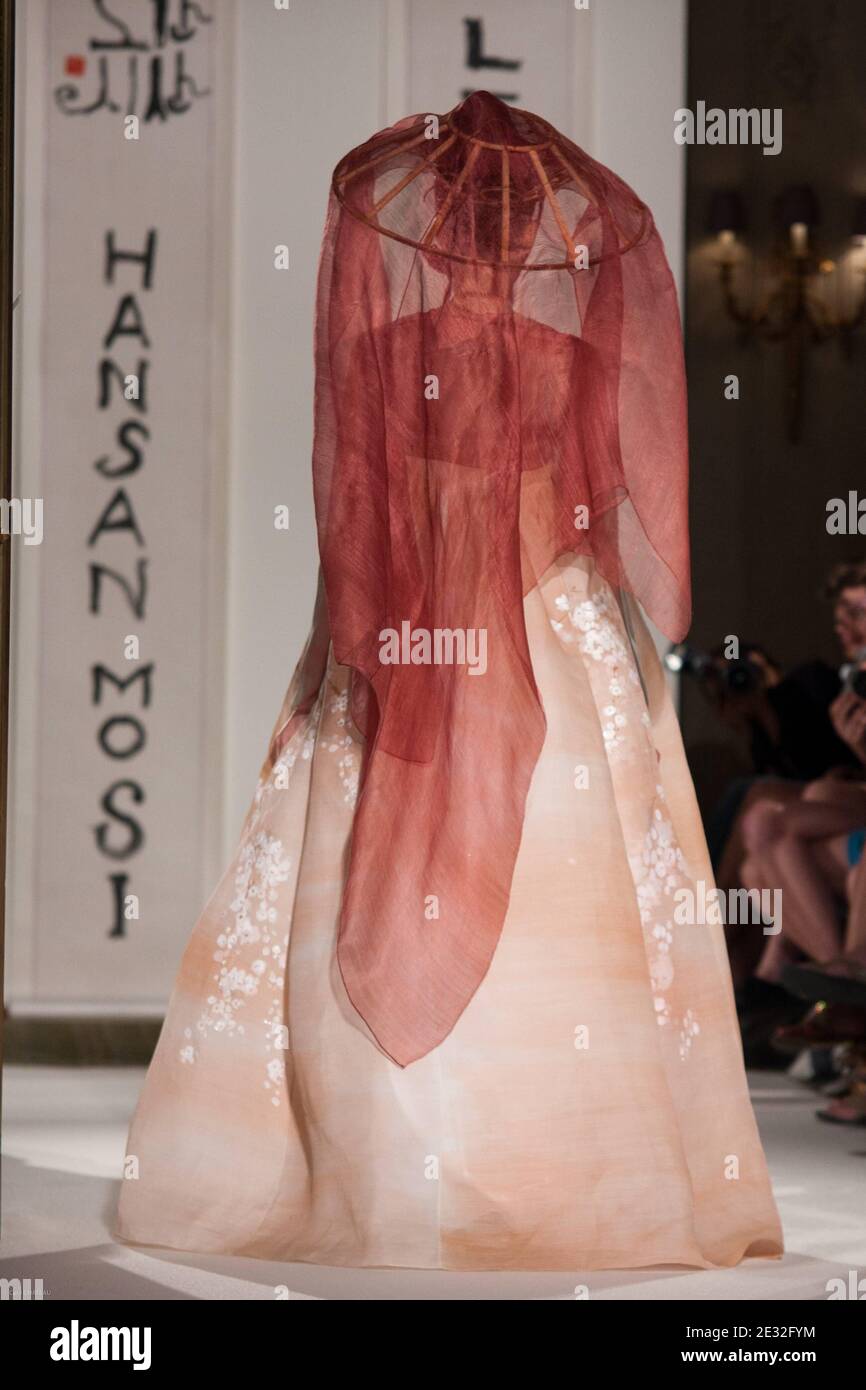 A model displays a creation by Korean designer Lee Young Hee during the presentation of her new 'Hansan Mosi' collection at the Meurice Hotel in Paris, France on July 6, 2010. Photo by Cyril Chateau/ABACAPRESS.COM Stock Photo