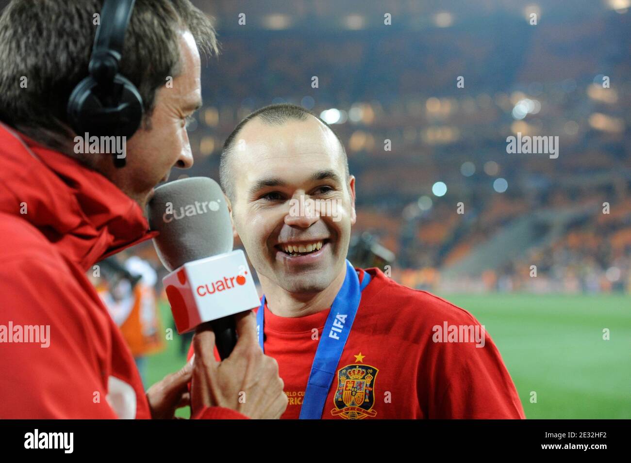 Spain's Andres Iniesta after winning the 2010 FIFA World Cup South Africa Final Soccer match, Spain vs Netherlands at Soccer City football stadium in Johannesburg, South Africa on July 11th, 2010. Spain won 1-0. Photo by Henri Szwarc/ABACAPRESS.COM Stock Photo