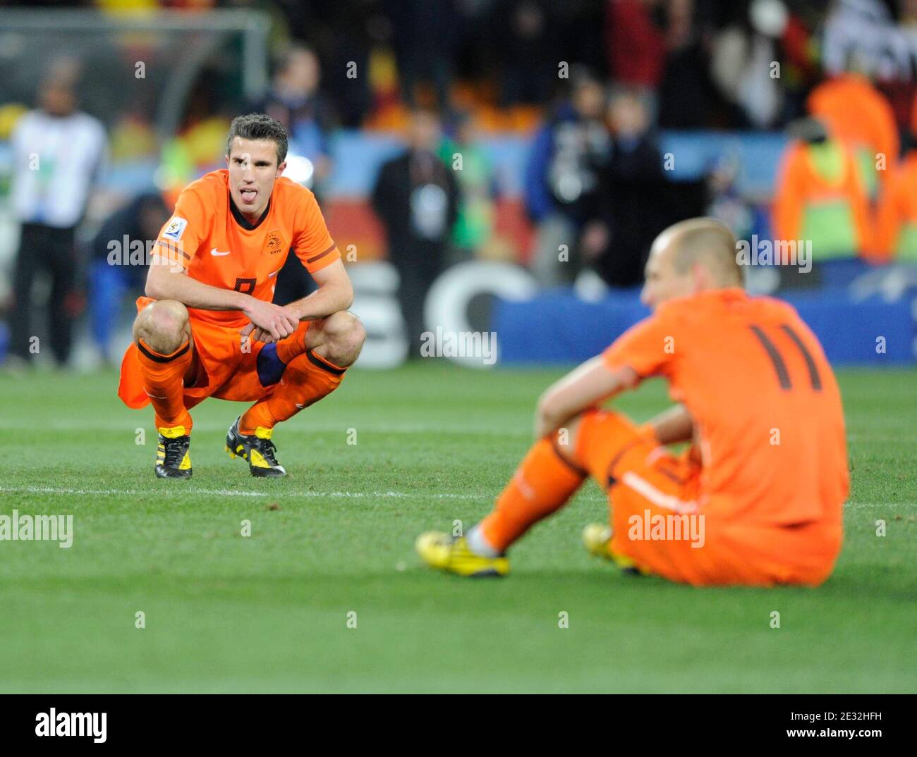 Deception of Robin Van Persie in the 2010 FIFA World Cup South Africa Final Soccer match, Spain vs Netherlands at Soccer City football stadium in Johannesburg, South Africa on July 11th, 2010. Spain won 1-0. Photo by Henri Szwarc/ABACAPRESS.COM Stock Photo