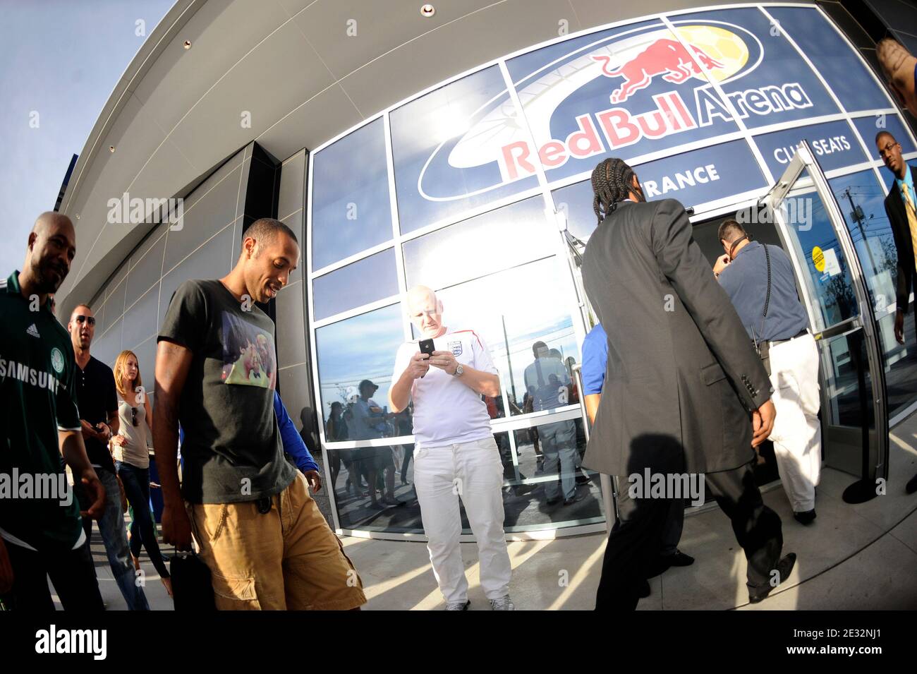 EXCLUSIVE - Thierry Henry with his girlfriend Andrea Rajacic and Ronny Turiaf arrive for the friendly New York Red Bulls vs Tottenham Hotspur match at Red Bull Arena.Tottenham won, 2-1 in Harrison, New Jersey. USA on July 22, 2010. Photo by Mehdi Taamallah/ABACAPRESS.COM Stock Photo