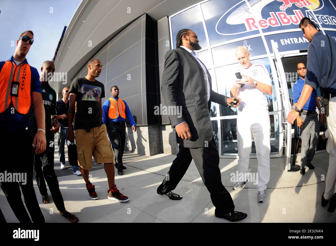 EXCLUSIVE - Thierry Henry with his girlfriend Andrea Rajacic and Ronny Turiaf arrive for the friendly New York Red Bulls vs Tottenham Hotspur match at Red Bull Arena.Tottenham won, 2-1 in Harrison, New Jersey. USA on July 22, 2010. Photo by Mehdi Taamallah/ABACAPRESS.COM Stock Photo