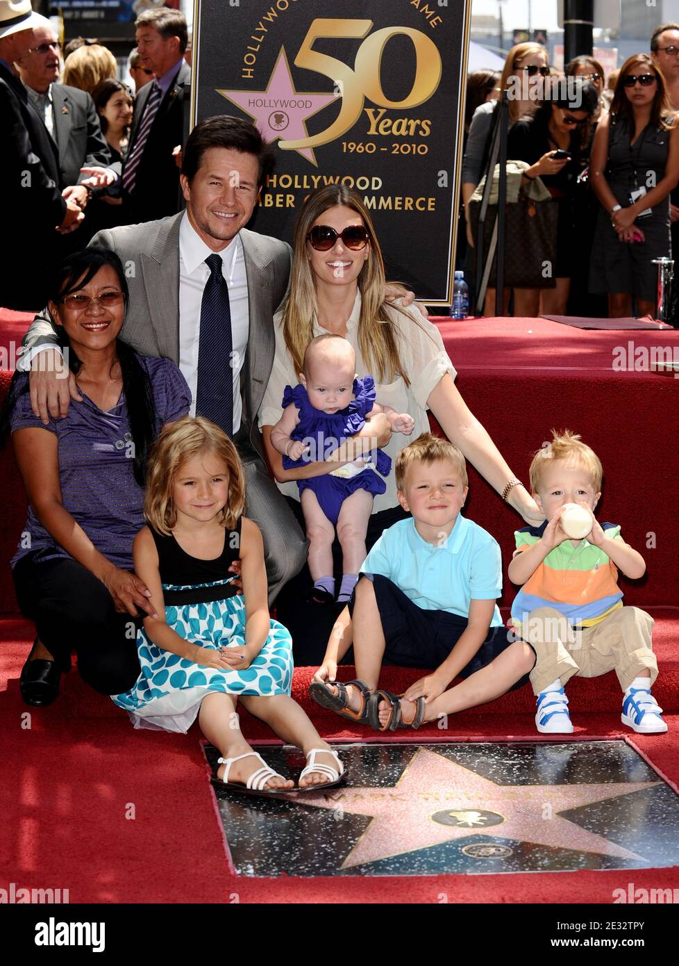 Mark Wahlberg, Rhea Durham, daughters Ella Rae and Margaret Grace, sons  Michael and Brendan Joseph with the family nannie Cassie attend as Mark  Wahlberg is honored with a star on the Hollywood
