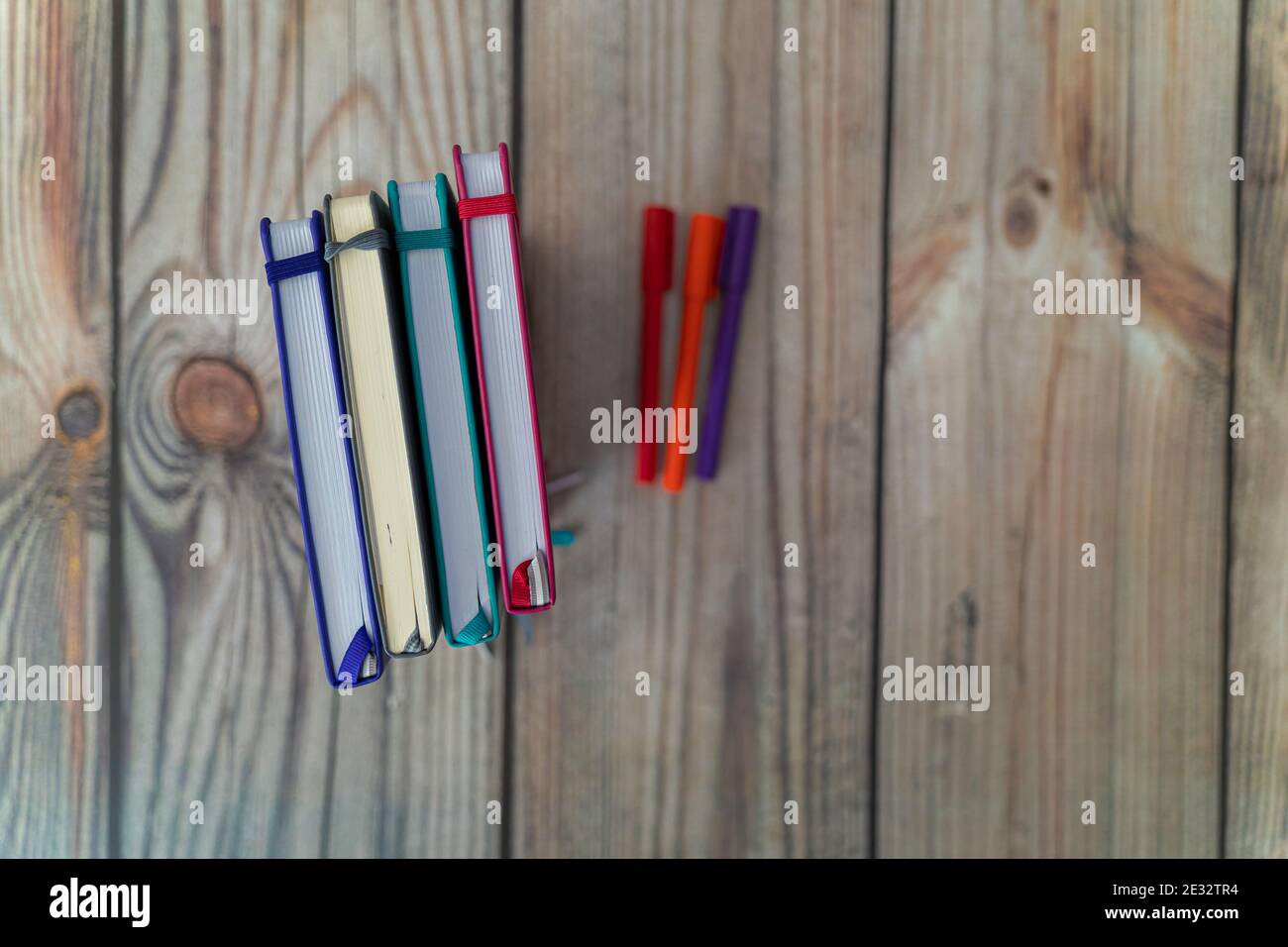 Set of Journal notebooks diaries with pens for writing Stock Photo