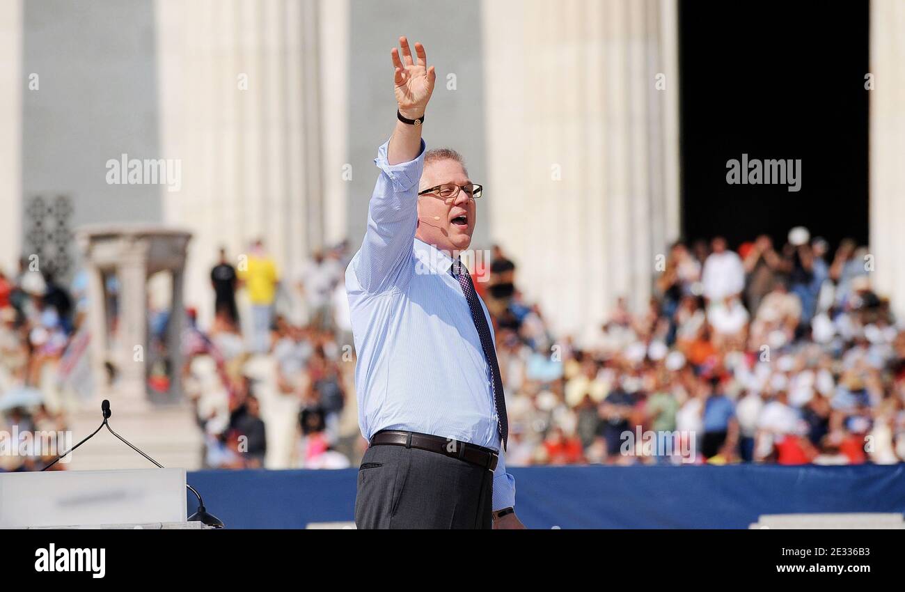 'Radio and television host Glenn Beck addresses thousands of Tea Party activists at a ''Restoring America'' Rally on August 28, 2010 in Washington, DC, USA. Photo by Olivier Douliery/ABACAPRESS.COM' Stock Photo