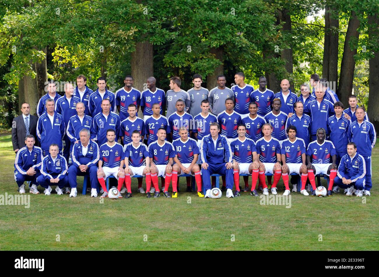 France's national official football team soccer players who are  participating in the Euro 2012 tournament pose for the official photo in  Clairefontaine, near Paris, France on August 31, 2010, 2008. In this