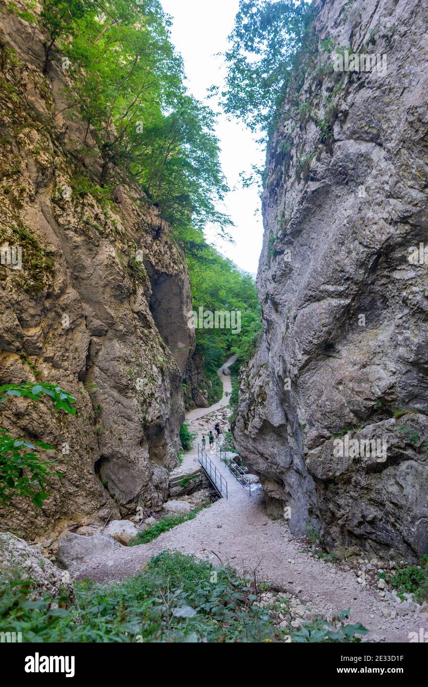The gorges of Infernaccio in the Sibillini Mountains National Park, Marche region, Italy. The gorges were excavated by a river Stock Photo
