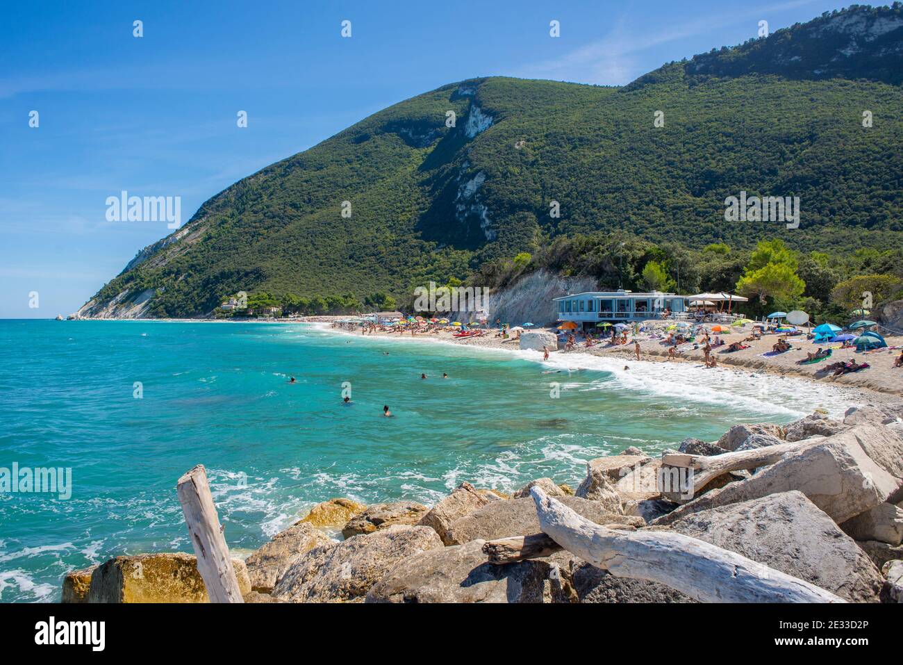Portonovo beach on the Conero Riviera, Marche, Italy. Portonovo beach is only accesible by foot Stock Photo