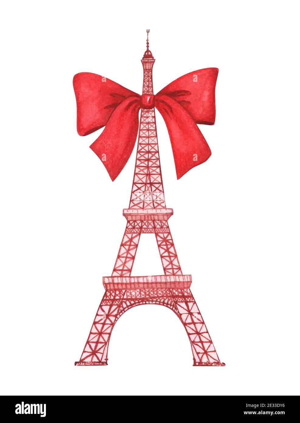 Eiffel tower with red bow isolated on white Stock Photo