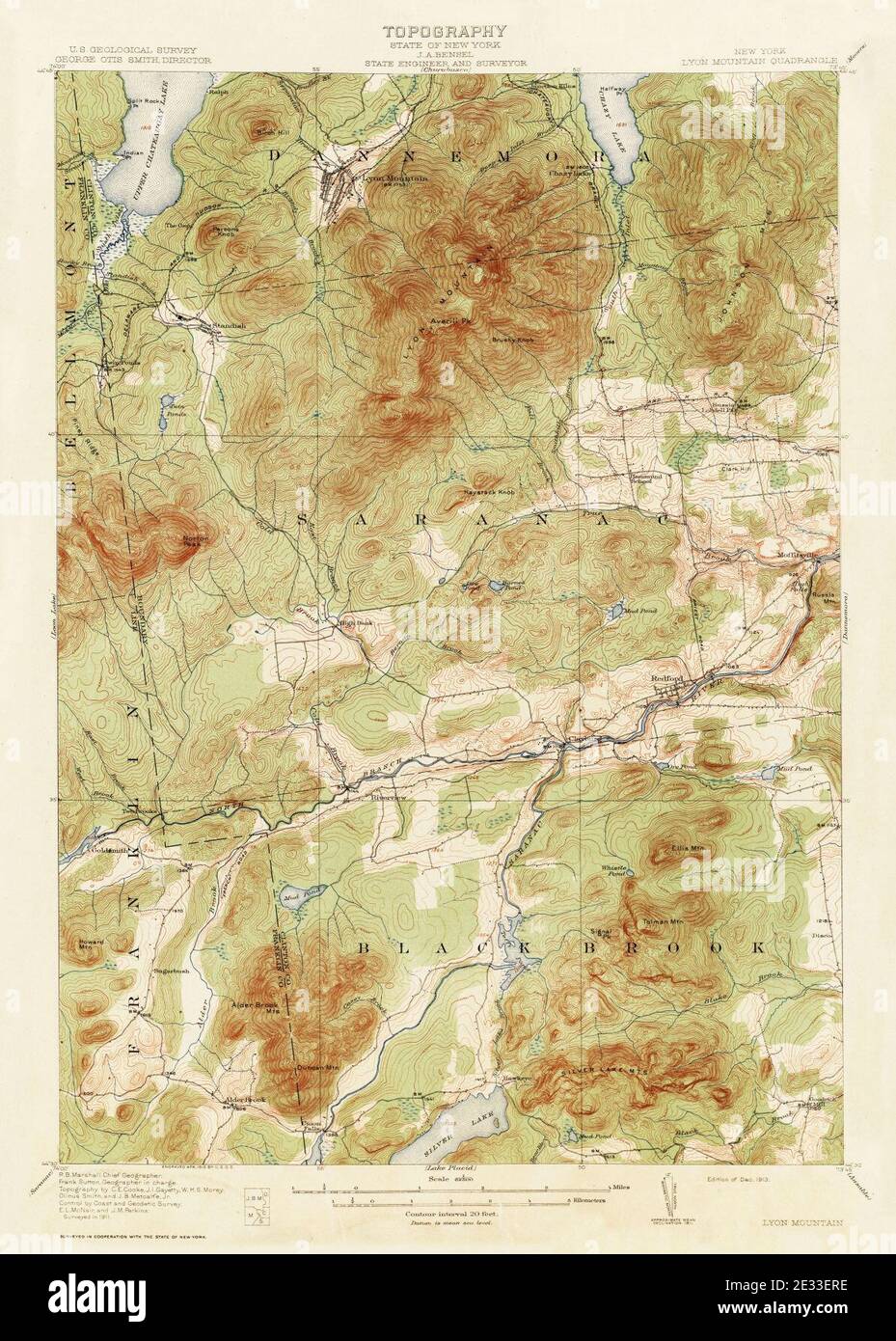 Lyon Mountain New York USGS topo map 1911. Stock Photo