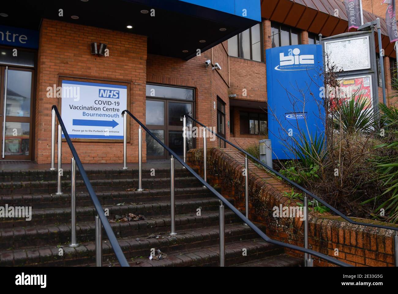 Bournemouth, Dorset, UK.  16th January 2021.  New Covid-19 NHS Vaccination Centre to open on Monday at the Bournemouth International Centre at Bournemouth in Dorset.  Picture Credit: Graham Hunt/Alamy Live News Stock Photo