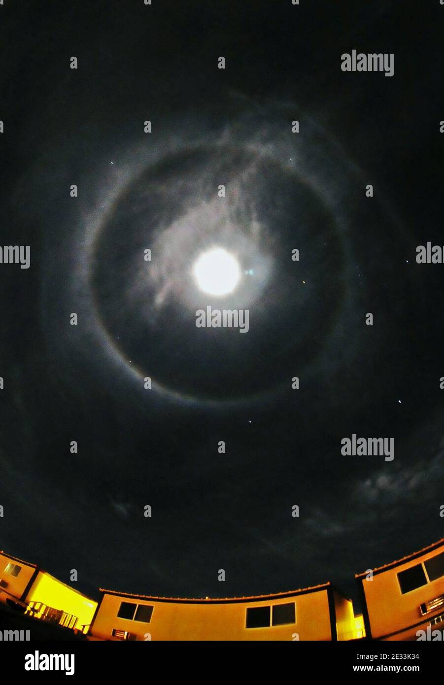 Lunar halo over Guantanamo Bay Stock Photo
