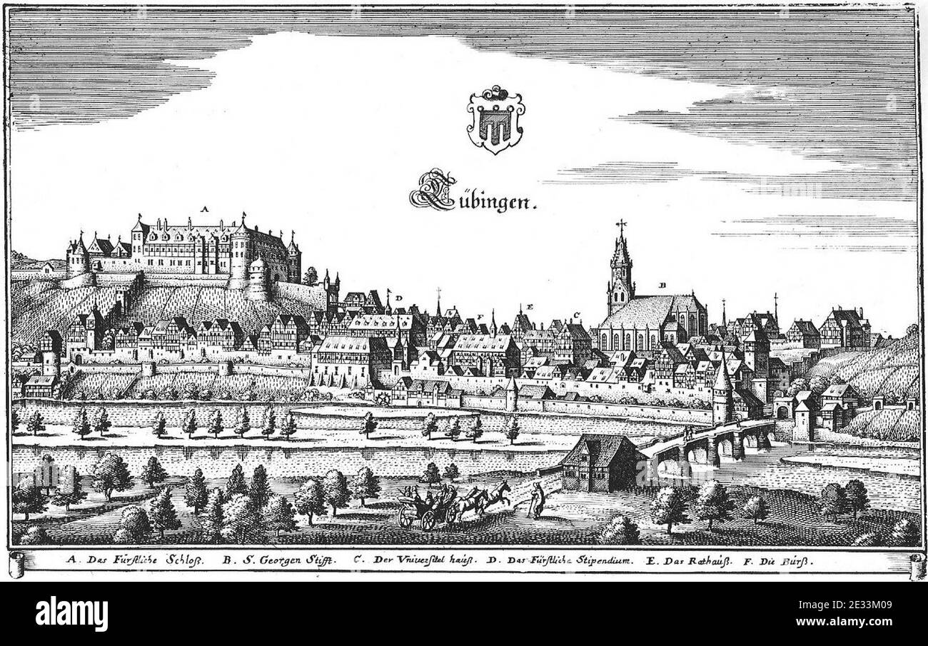 M Merian - Tübingen von Süden (Topographia Sueviae 1643), Inv.266(TAM09). Stock Photo