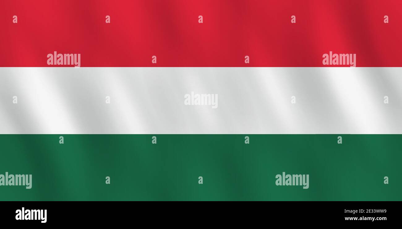 Hungary flag with waving effect, official proportion. Stock Vector