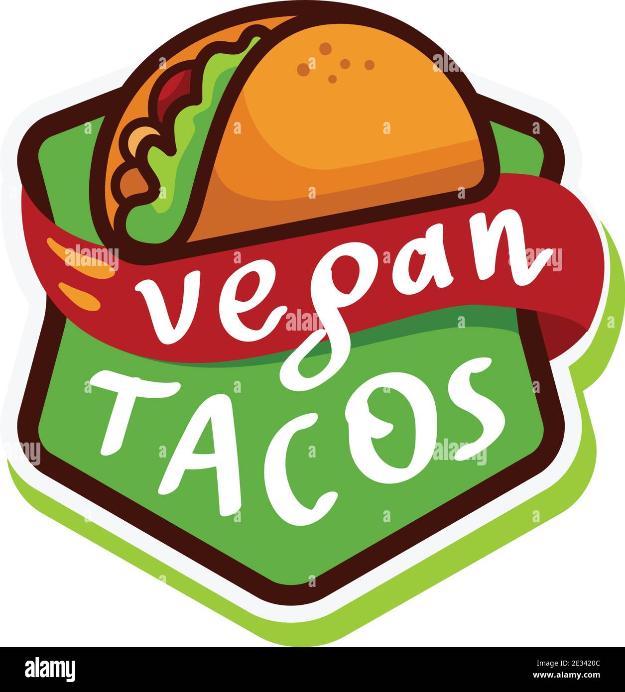 Vegan tacos Logo icon sticker menu. Vector illustration isolated on white background. Stock Vector