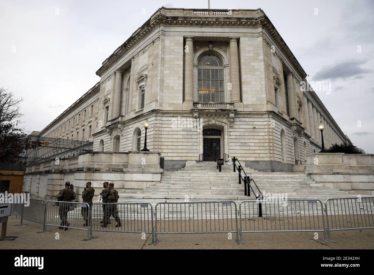 Members of the National Guard secure the area around U.S. Capitol ahead of the upcoming inauguration for President-elect Joe Biden in Washington on January 16, 2021. Photo by Yuri Gripas/ABACAPRESS.COM Stock Photo